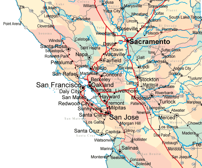 Карта калифорнии сша с городами и штатами на русском