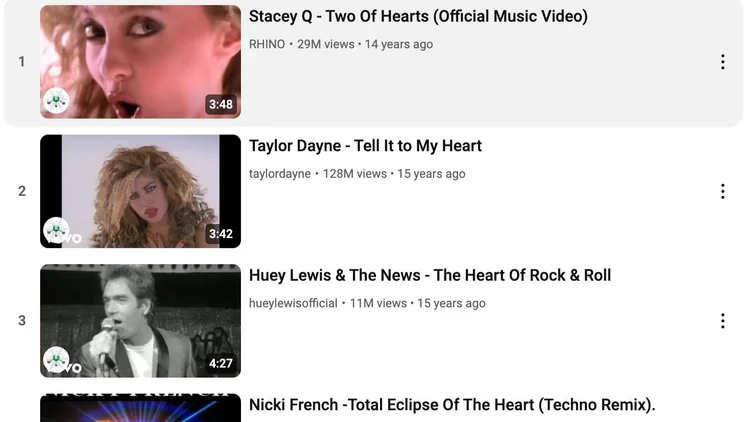 YouTube Playlist of Songs with Heart in Title