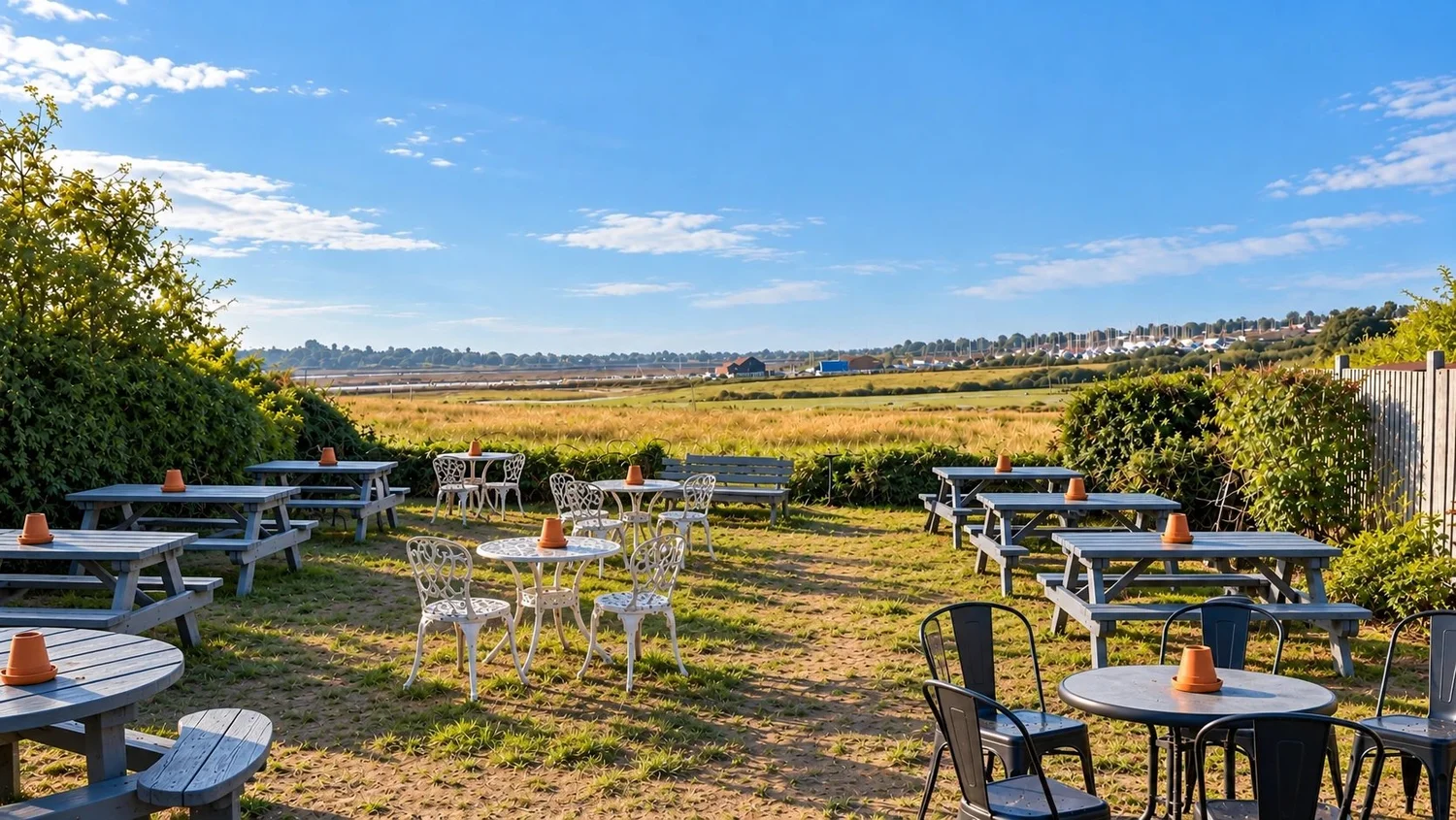 The Rosebud garden overlooking the Colne Estuary