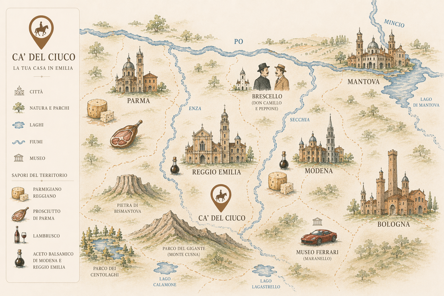 Mappa della posizione dell'agriturismo tra Parma e Bologna