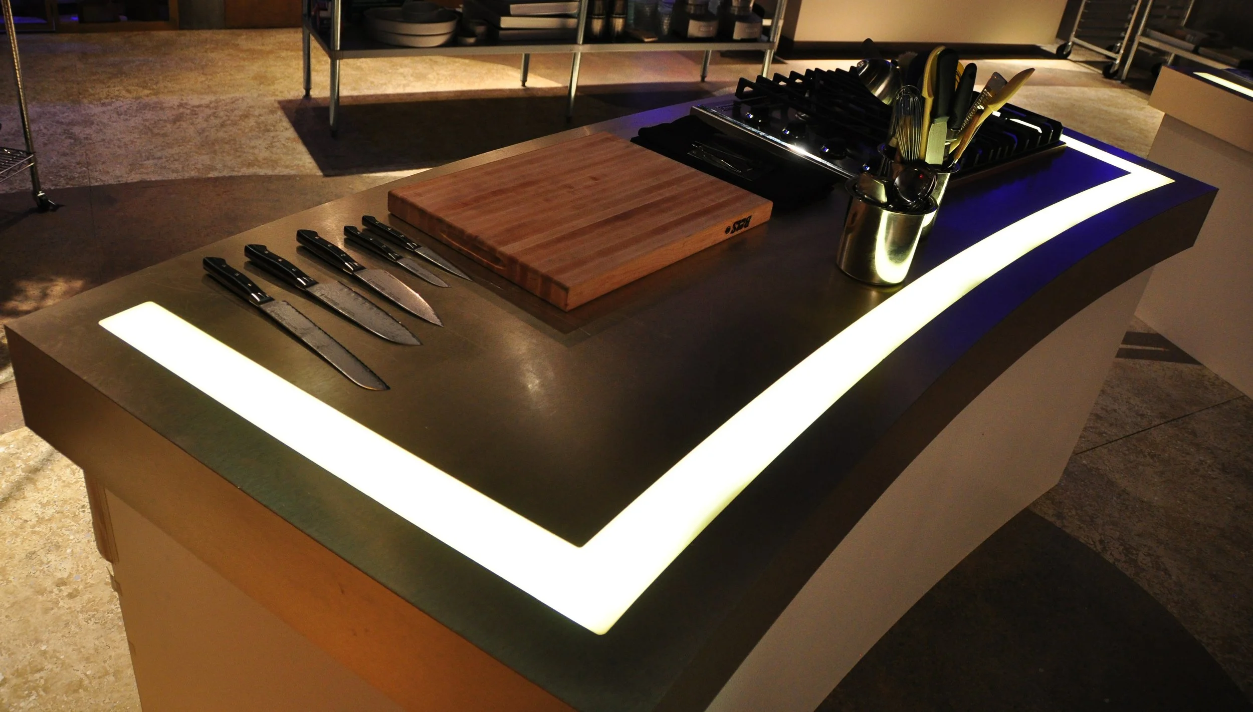 Custom LED-lit table fabricated by The Camera EYE