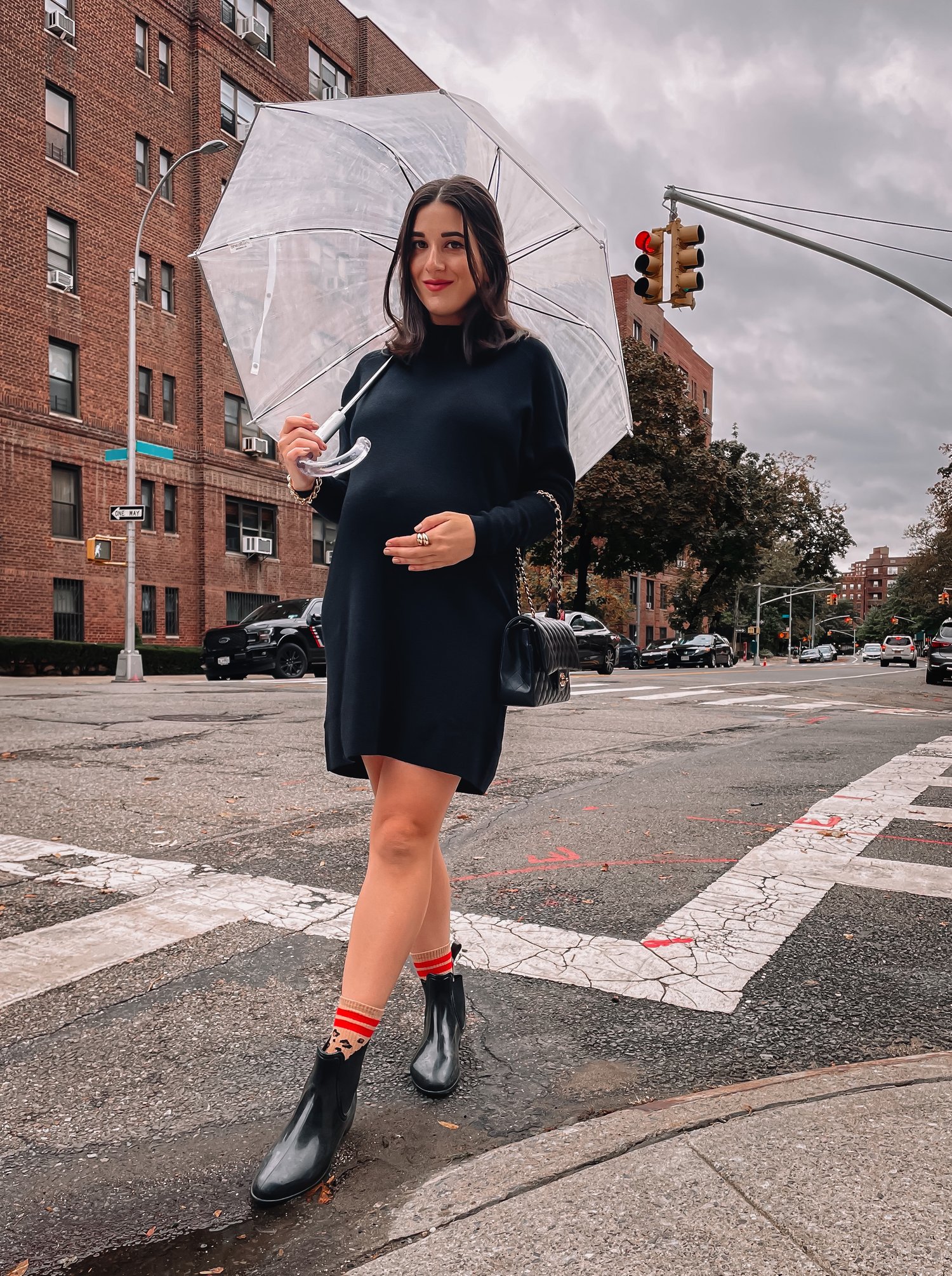 Black Sweater Dress + Rain Boots // 38 Weeks Pregnant — Esther Santer