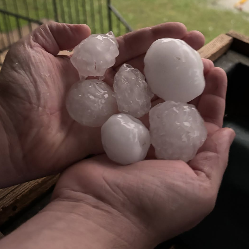 Baseball-size hail held in a hand, Tarrant County, April 2026