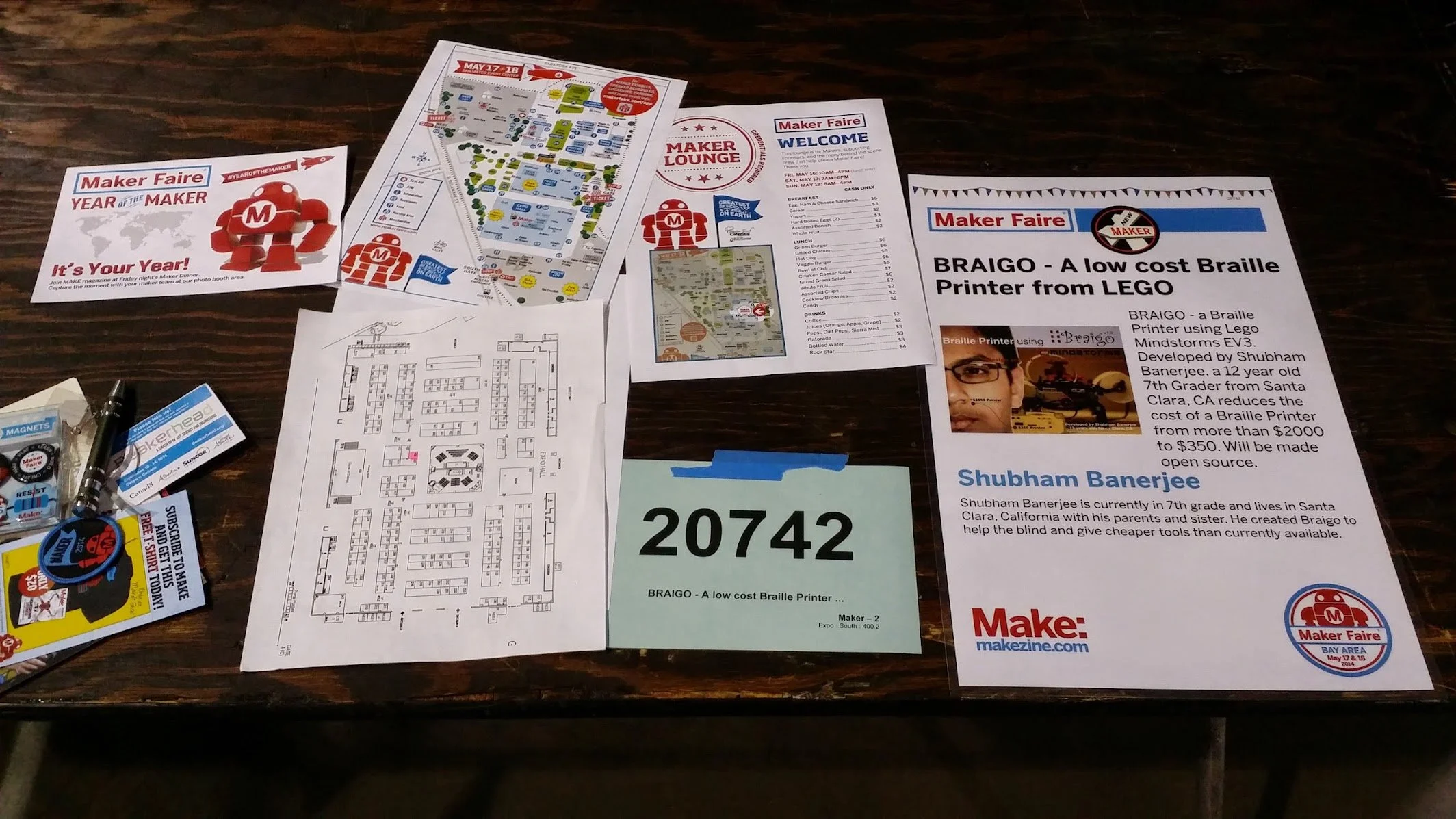 Original Braigo Maker Faire Bay Area flyer and exhibit materials from 2014