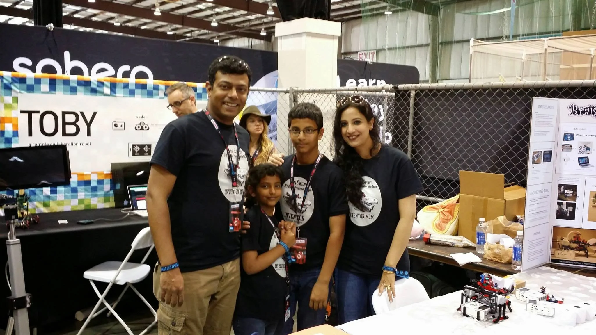 Shubham Banerjee with his family at Maker Faire Bay Area during the early Braigo years