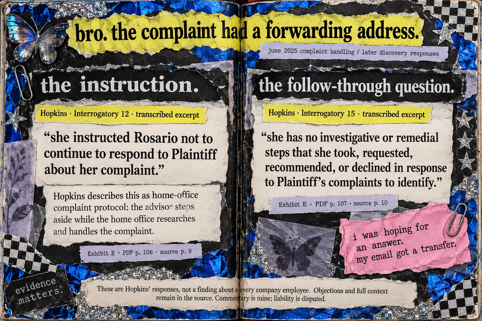 the complaint had a forwarding address. incredible. June 2025 complaint · later discovery responses. Source excerpts and commentary; see source and context below.