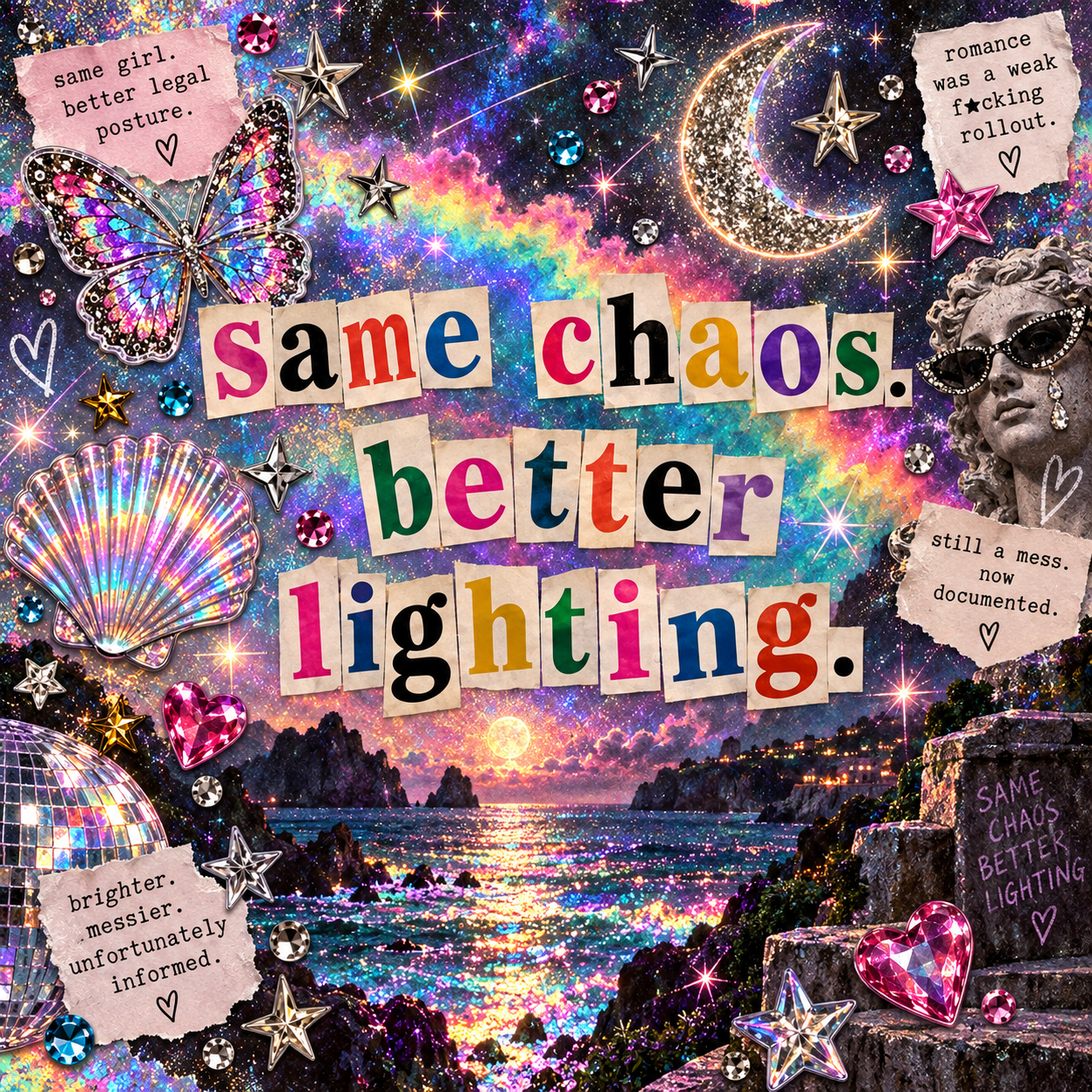 Cosmic collage: same chaos. Better lighting.