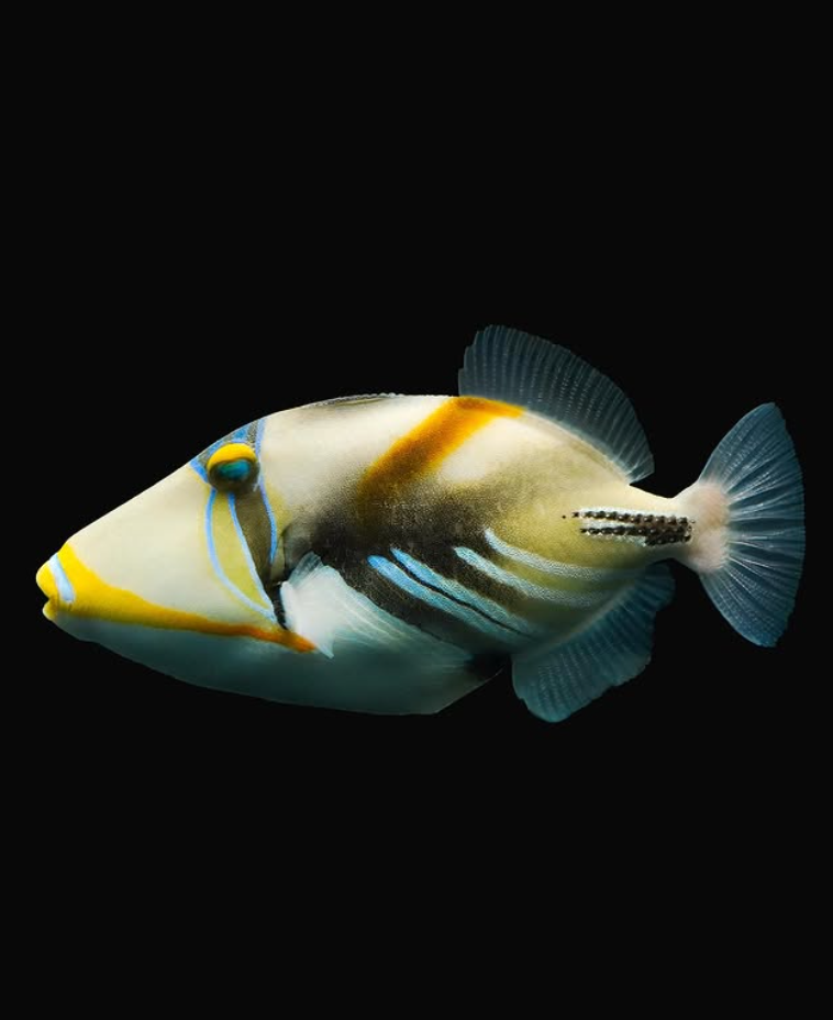 Lagoon triggerfish (Rhinecanthus aculeatus) with bold, geometric markings