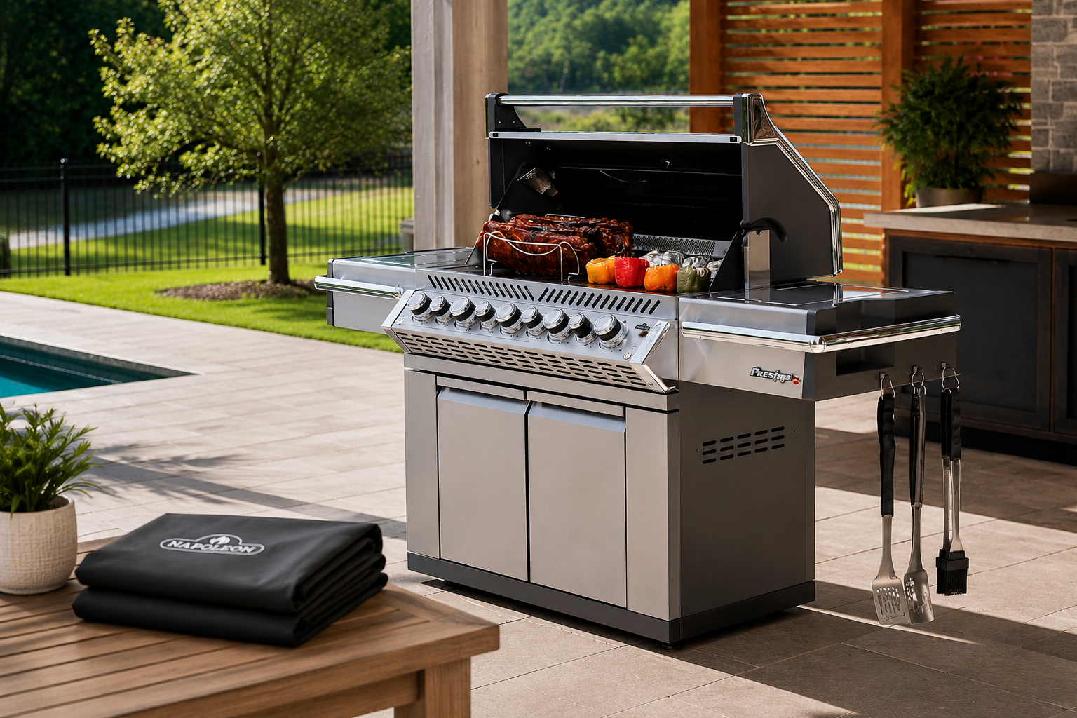 Napoleon gas grill with free cover and stainless tool set