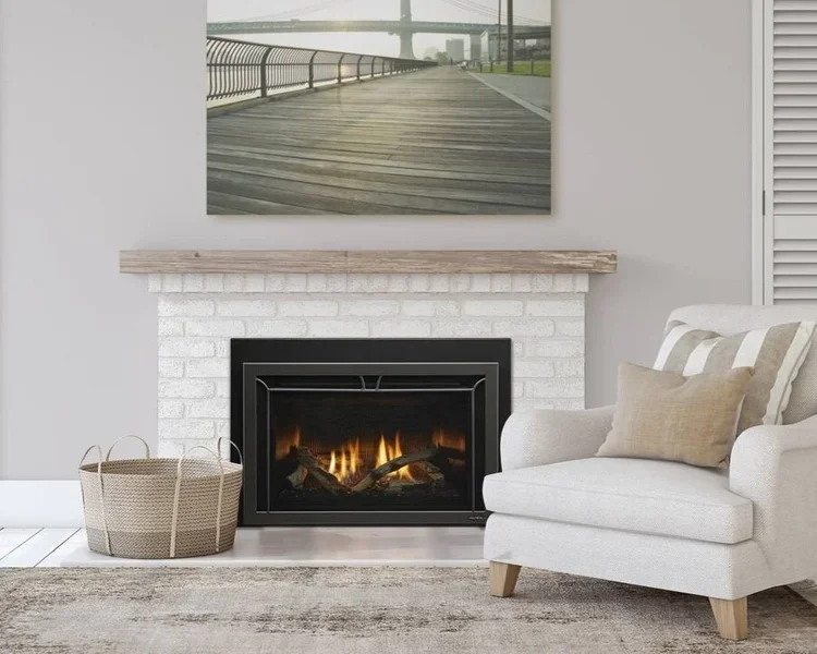 Cosmo gas fireplace insert burning in a Central Kentucky living room