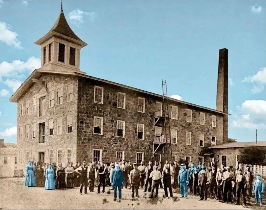 Workers at the Wakefield Mill, South County RI — colorized historical photograph