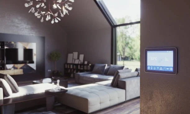 Smart Domain Smart Home — integrated control panel in a contemporary living room