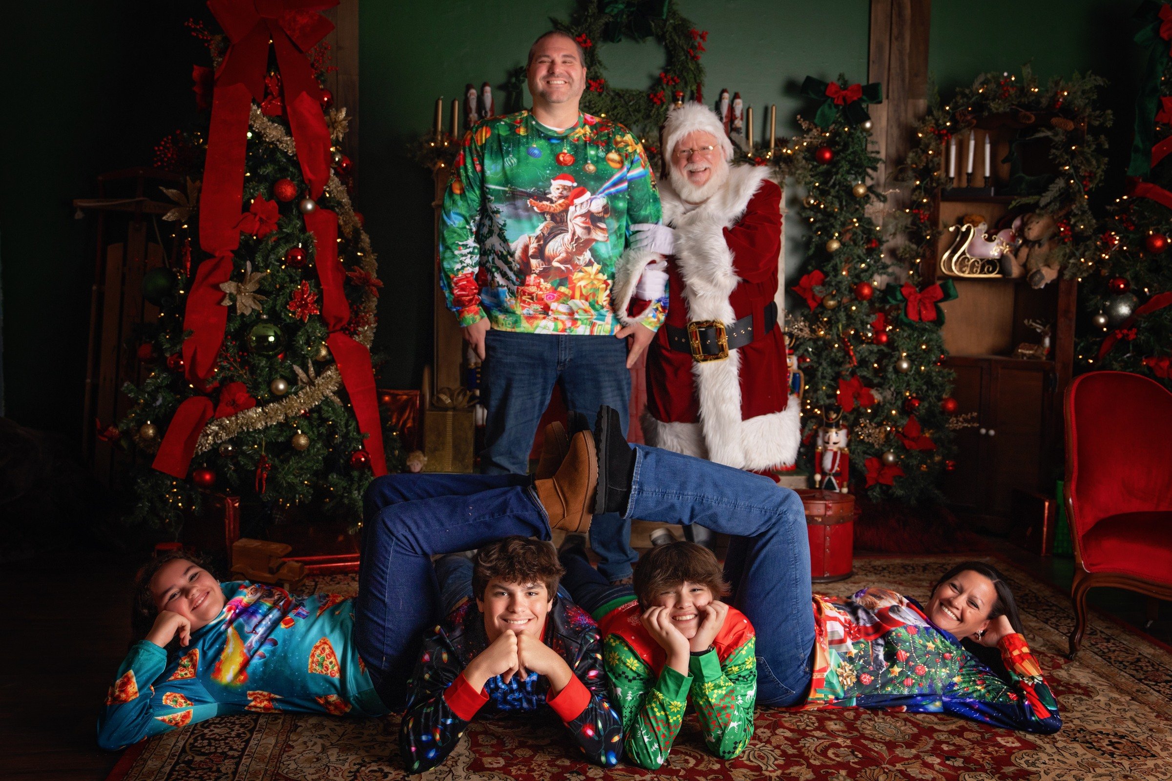 Tacky Christmas family studio portrait