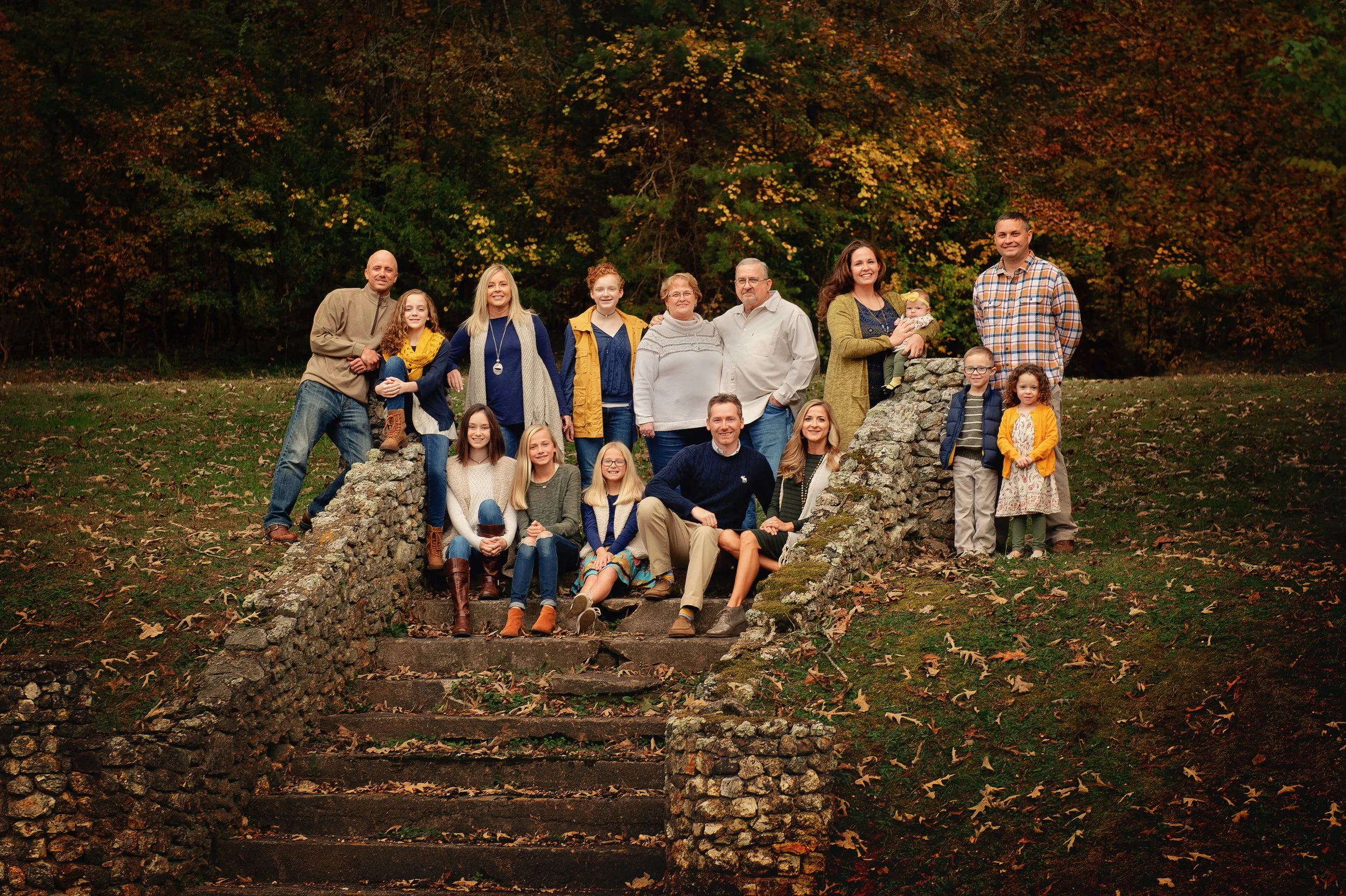 Extended family gathered for an outdoor portrait