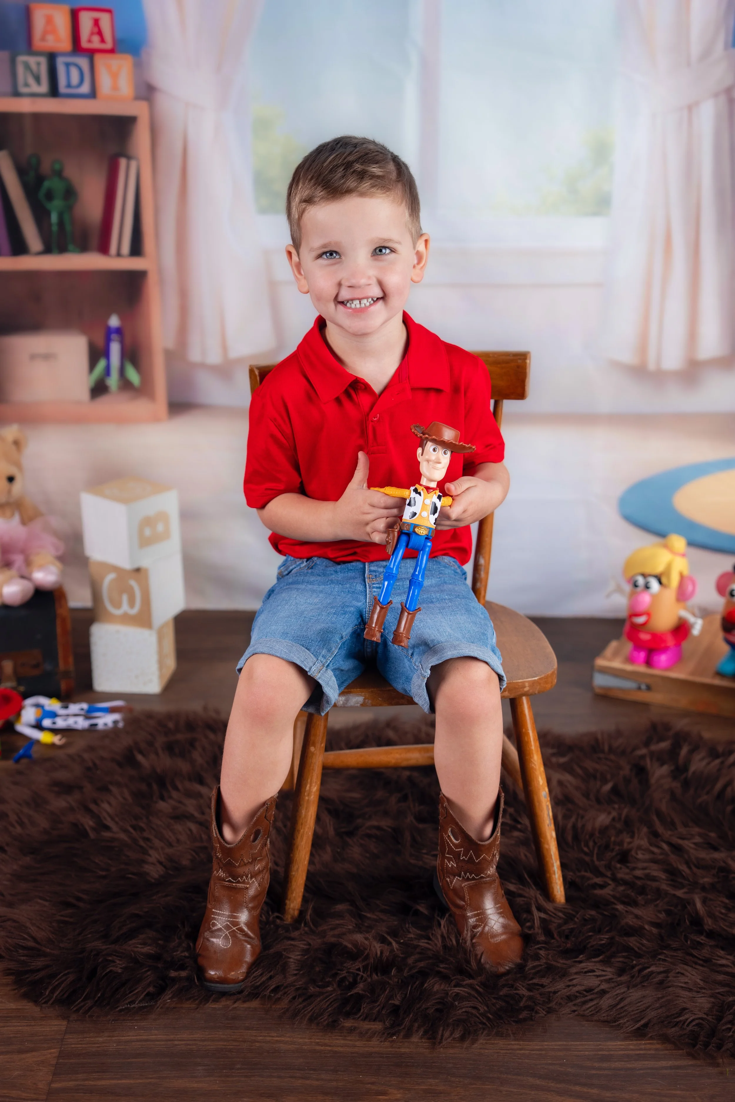 Playful child portrait in the imaginative studio set