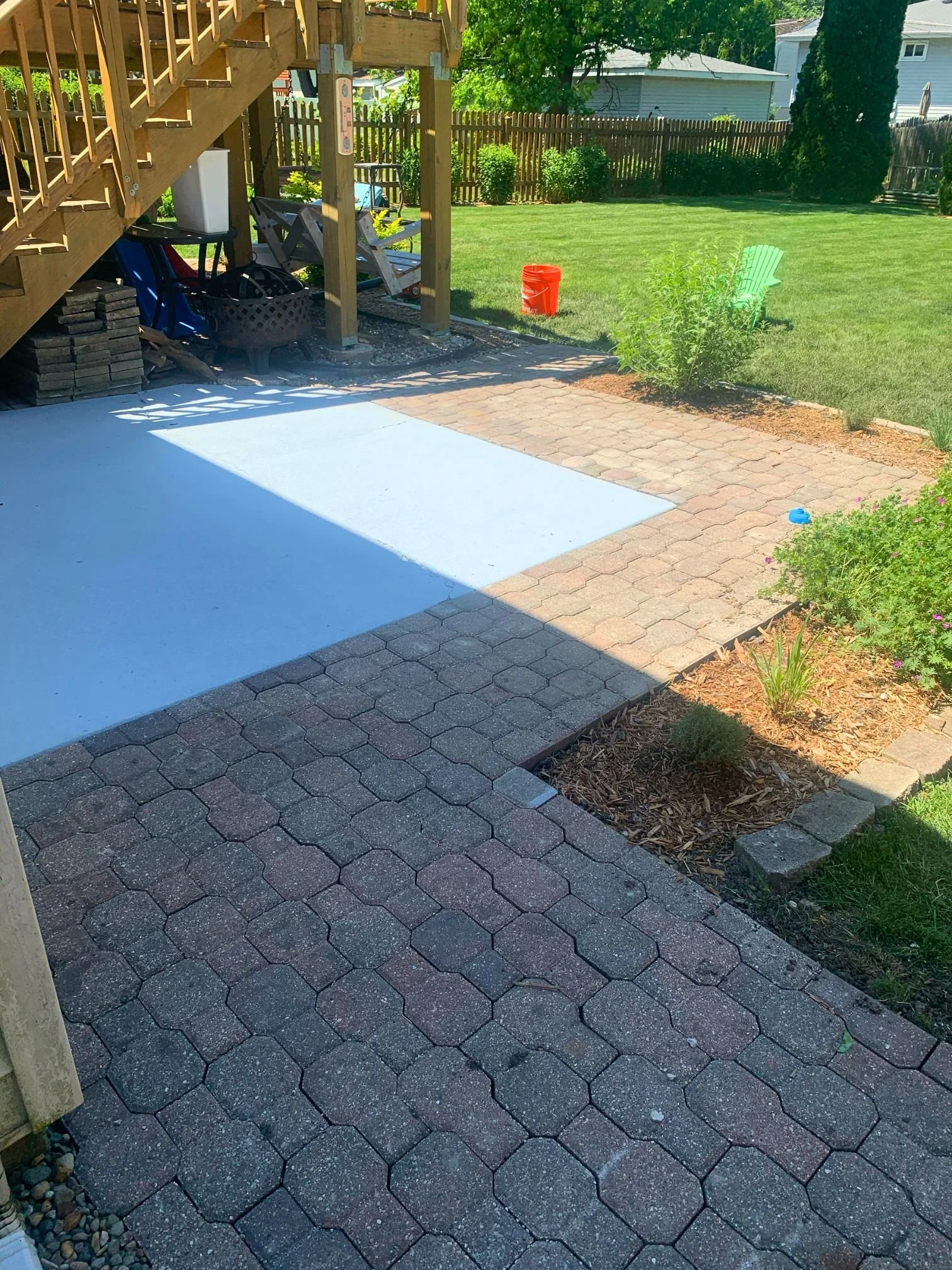 Paver patio after pressure washing in Glen Ellyn, Illinois.