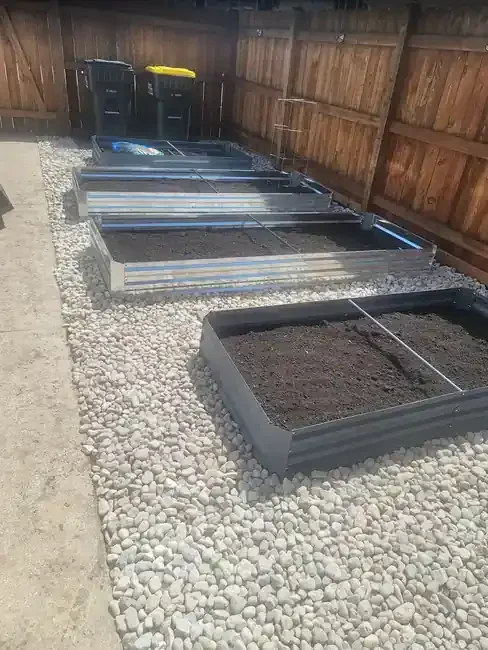 Raised garden beds decorative gravel finished in Roselle, Illinois.