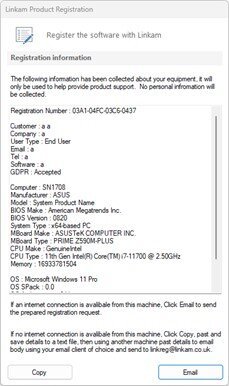 Linkam Product Registration Email