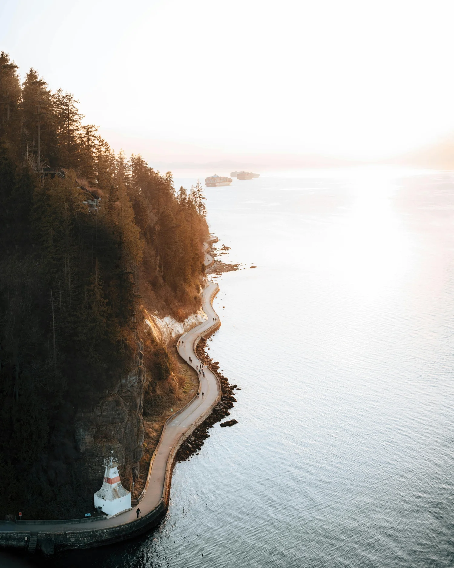 Stanley Park seawall in summer with the North Shore mountains in the background