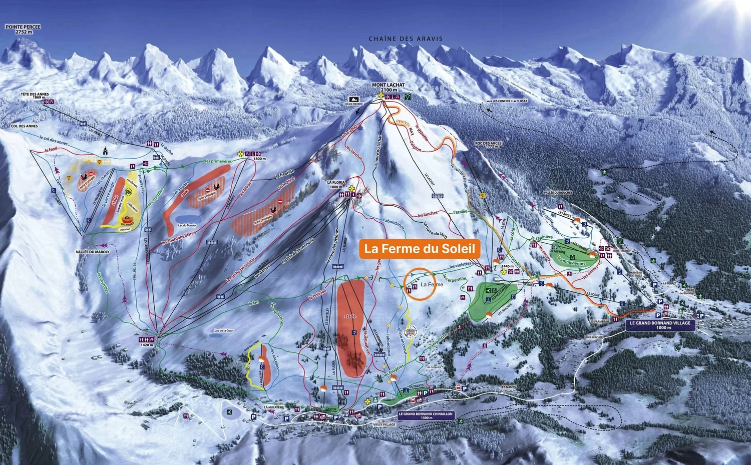 Le Grand-Bornand piste map with La Ferme du Soleil marked
