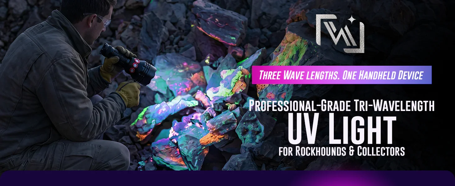 Fullwave UV Light V2 — professional-grade tri-wavelength UV light for rockhounds and fluorescent mineral collectors
