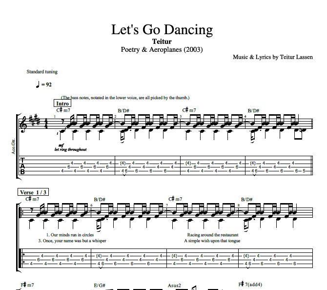 Lets Go Dancing By Teitur Guitar Bass Tabs Chords Sheet Music Lyrics Play L...