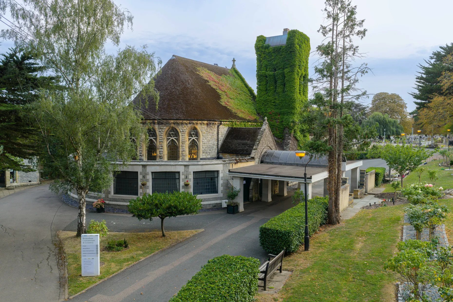The waterfall in the Gardens of Remembrance at Beckenham Crematorium