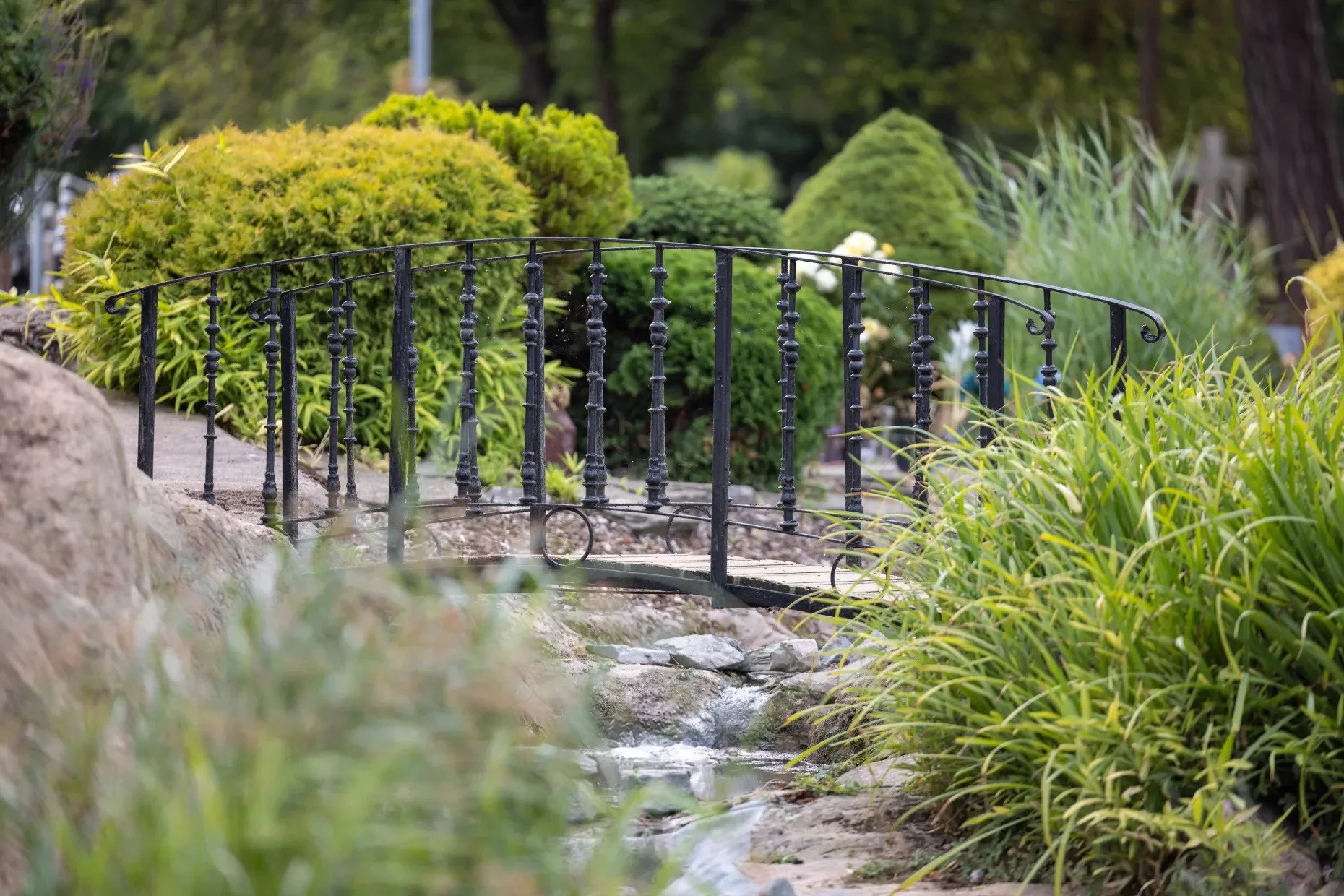 The planted gardens and historic grounds around Beckenham Crematorium