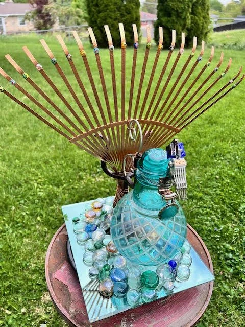 Pete the Peacock recycled art sculpture by Cindy Perez