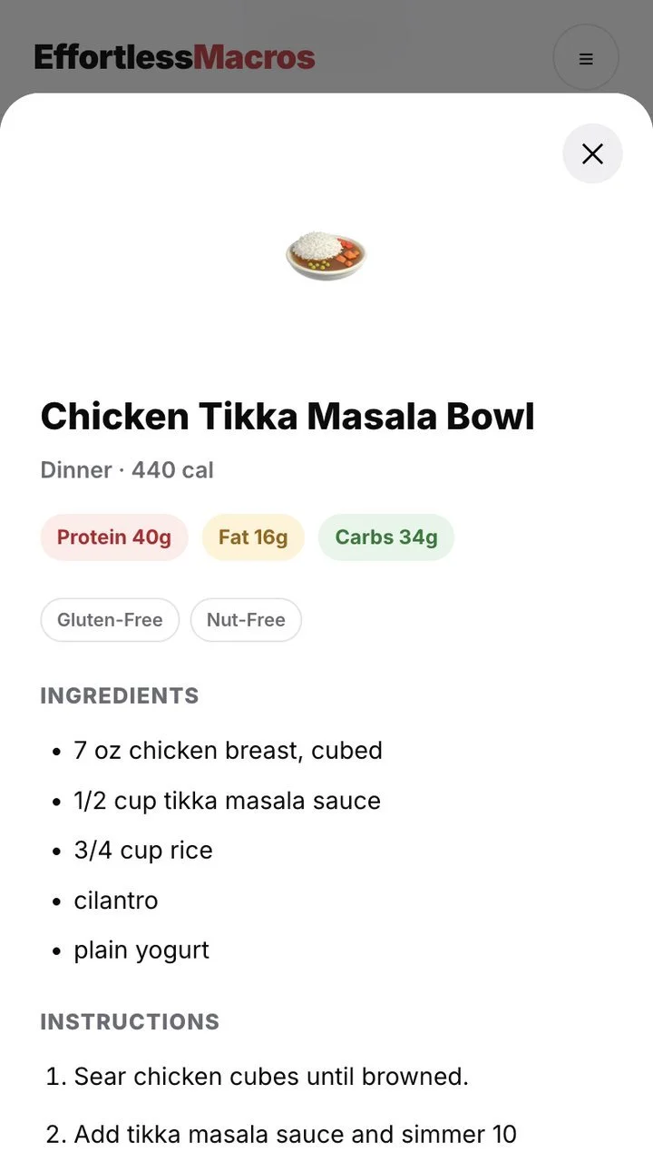 Full recipe view with ingredients and instructions