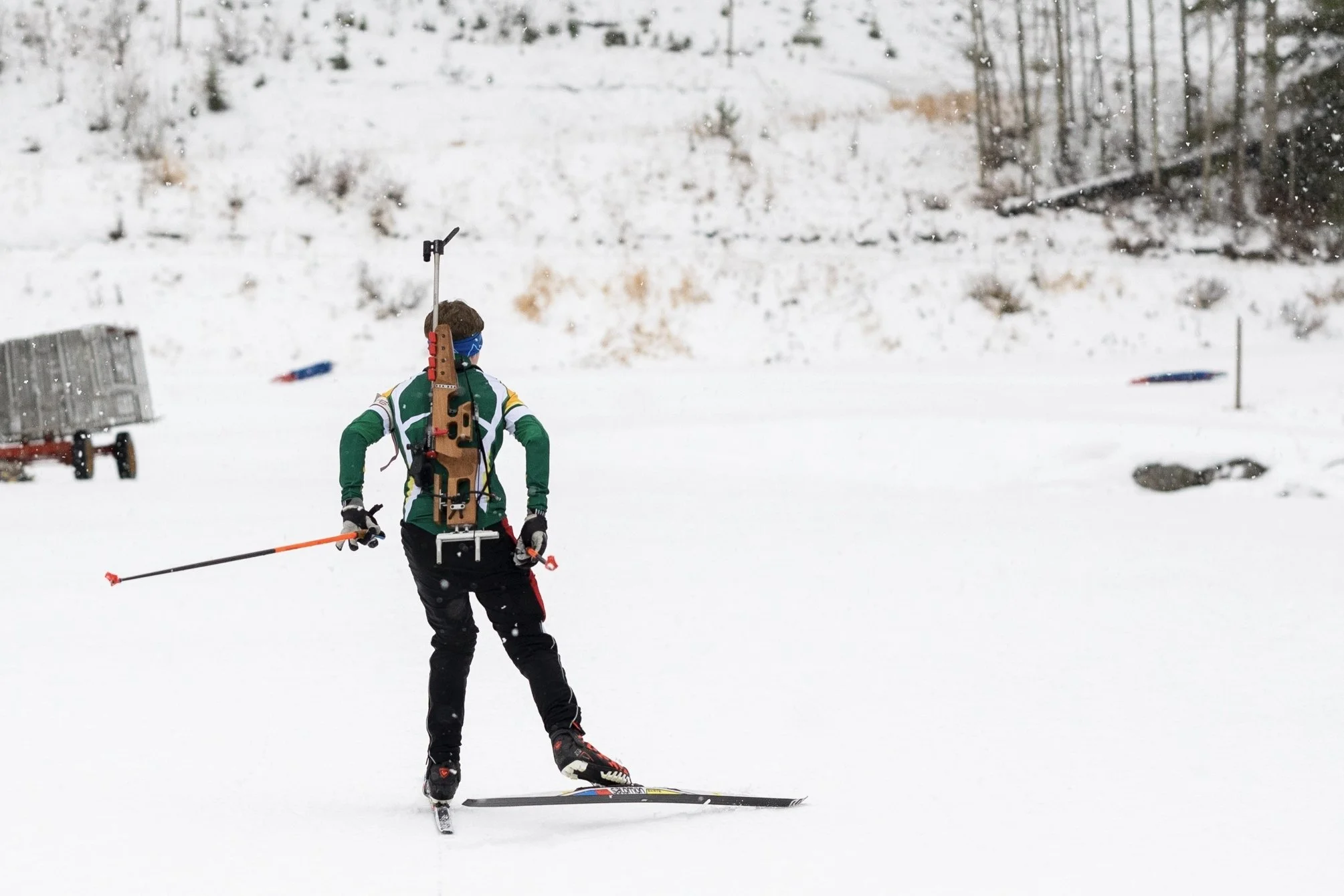 Biathlon athlete skiing