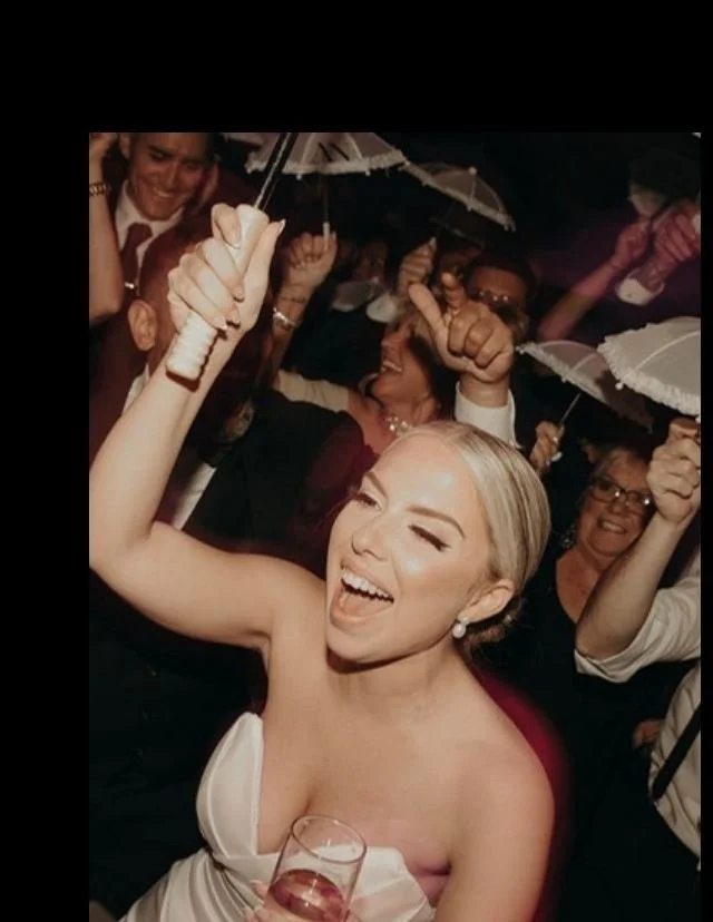 Bride celebrating on her wedding day