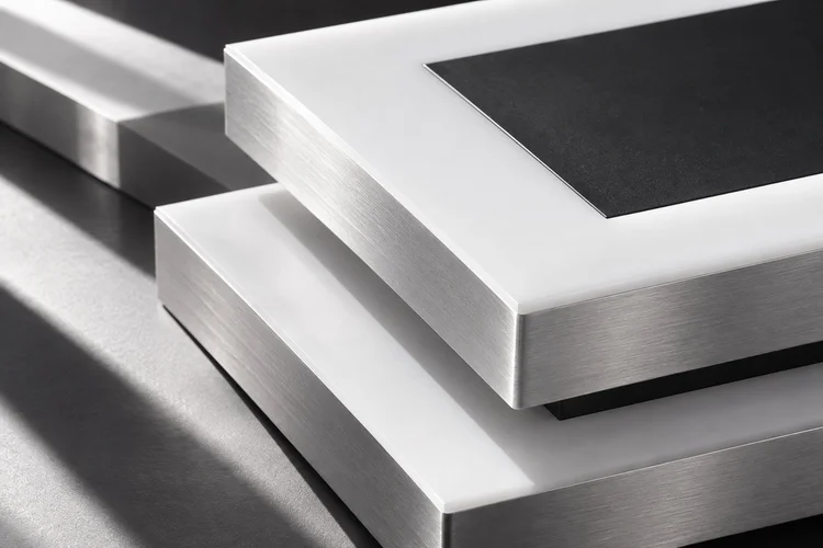 Precision-finished acrylic sign plaques and brushed metal edge detail