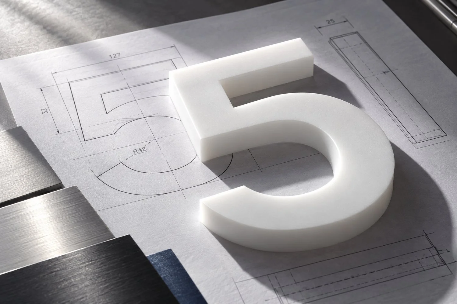 Production drawing, finished sign-number sample, and metal material coupons
