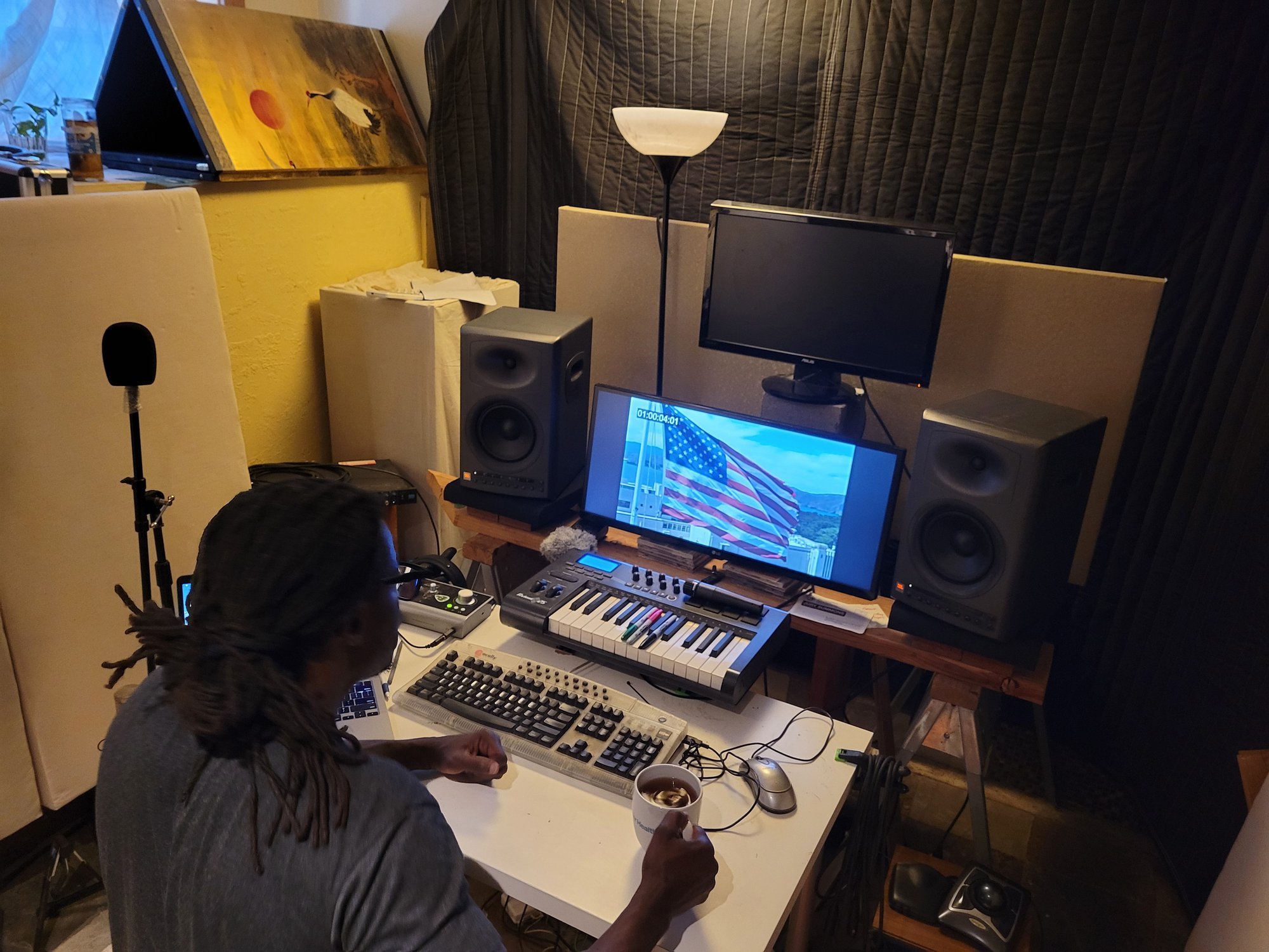 At the desk, cutting the flag sequence