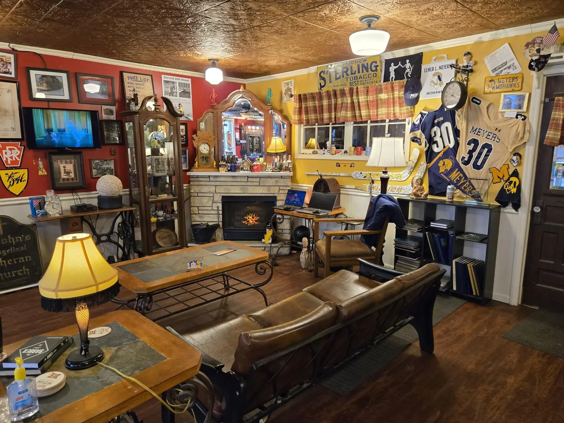 The warm, memorabilia-filled waiting room