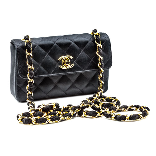 Authentic Chanel Satin Quilted Evening Bag