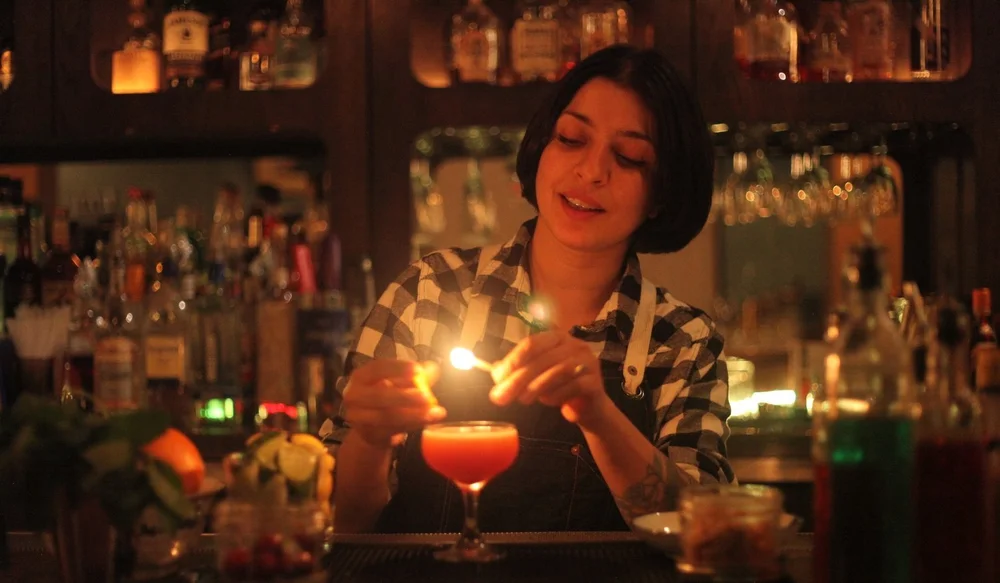 Rohini Moradi, founder of The Cocktail Camp, behind the bar