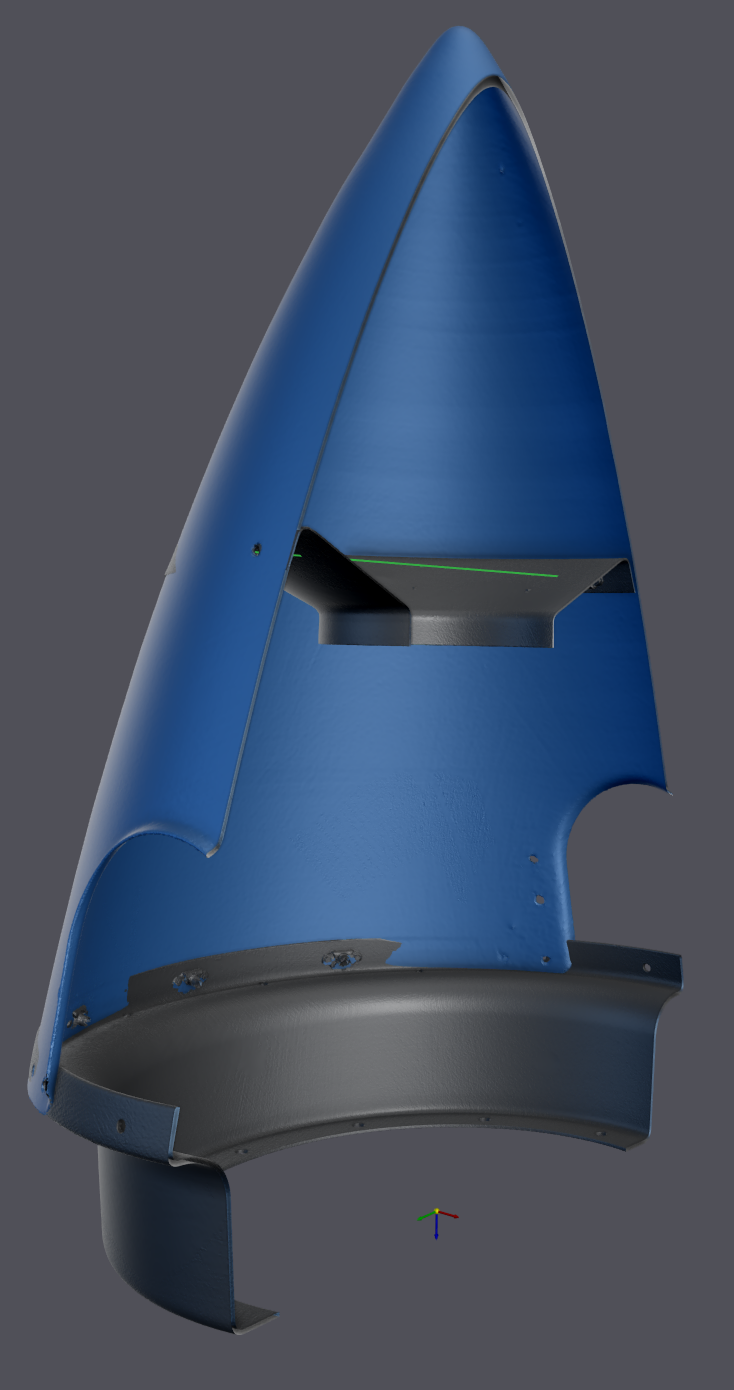 Oriented, mated, and cleaned laser scan data shown with a cross section