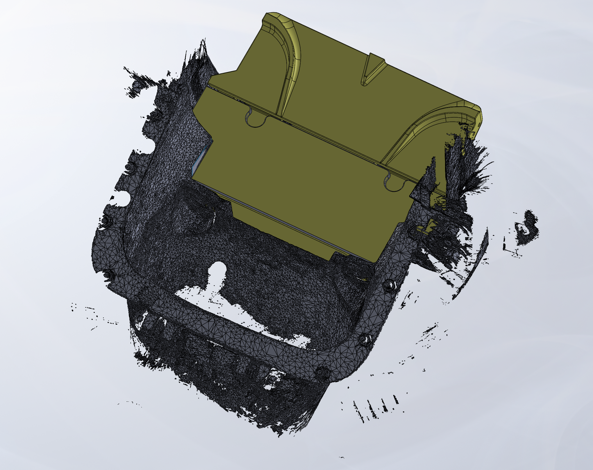 SolidWorks assembly showing the two distribution plates modeled inside the locomotive boiler firebox