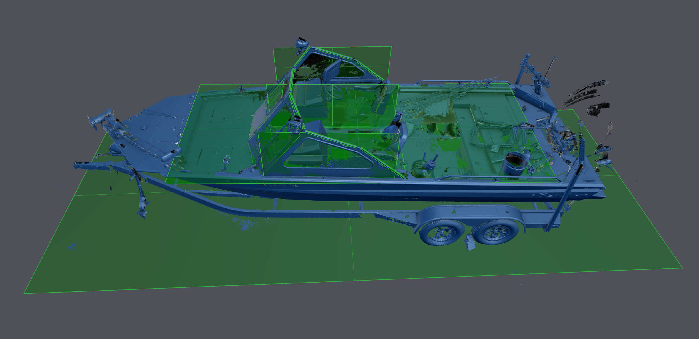 Structured geometric capture of a 24-foot boat hull using Creaform scanning hardware
