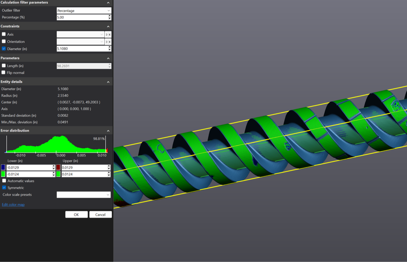 Twin PVC plastic extruder screw digitization and interpretive geometry restoration