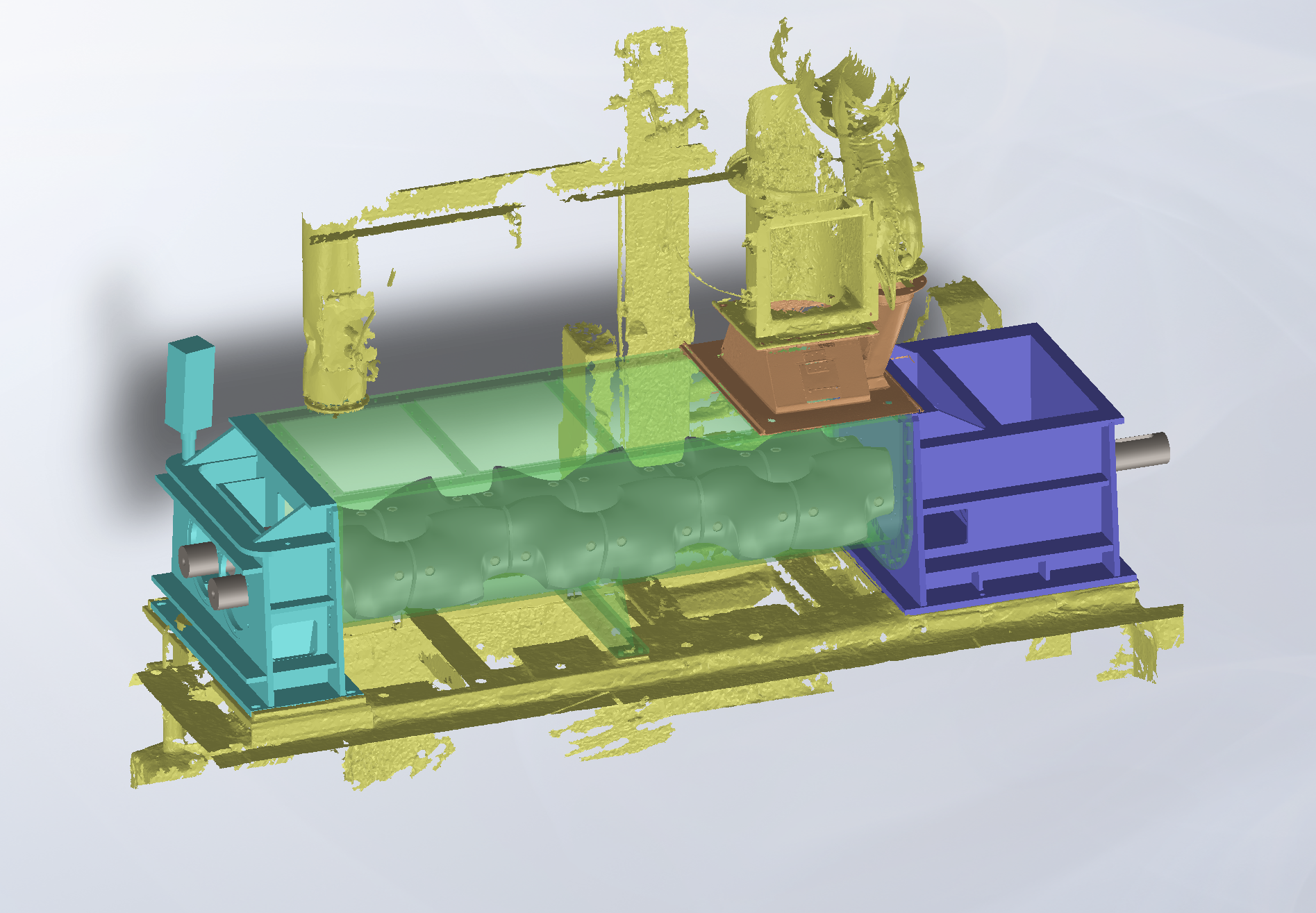 CAD assembly model combining mesh and solid geometry from a reverse-engineered mixing equipment scan