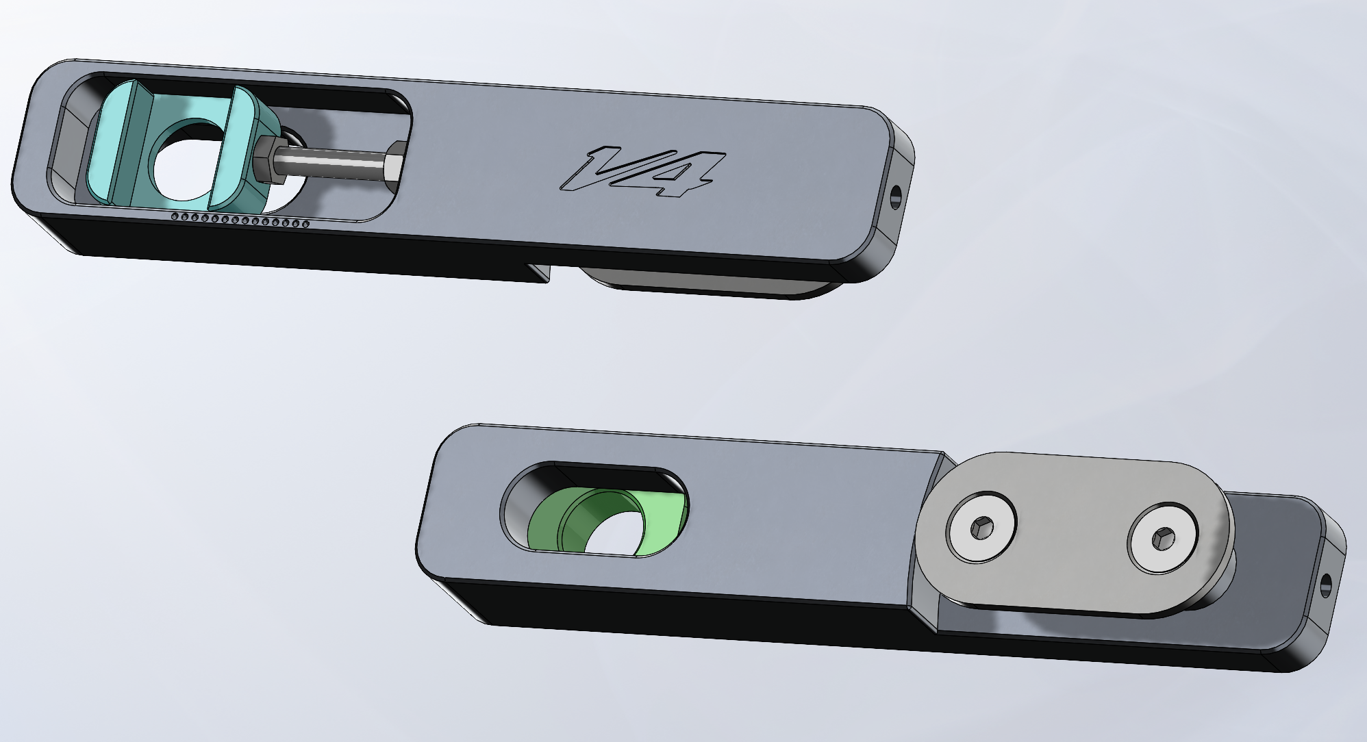 SolidWorks render of Aprilia V4 swingarm extension — left side showing opposite engraving orientation