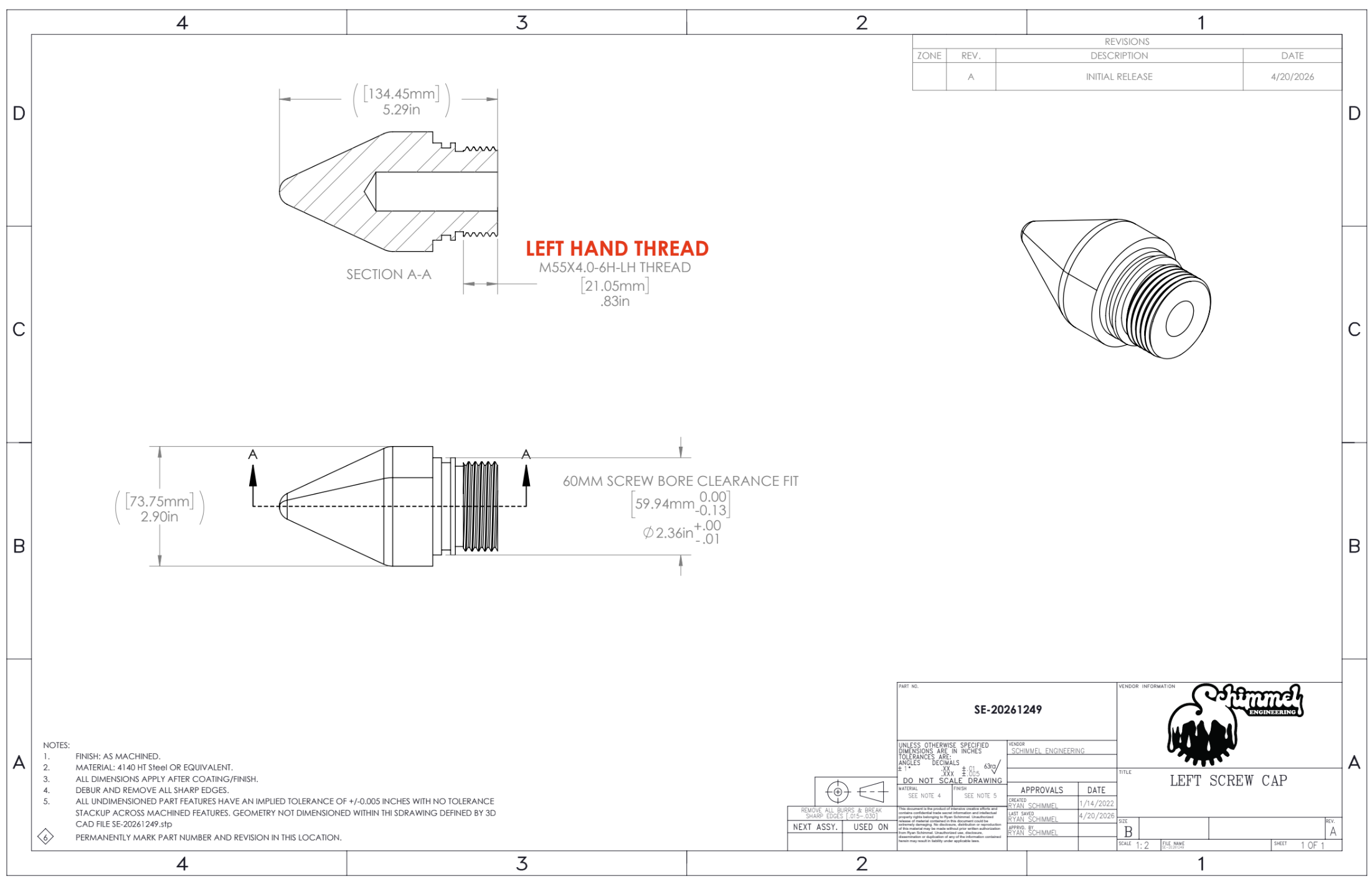 Nose cone detail — screw discharge end geometry modeled from scan data