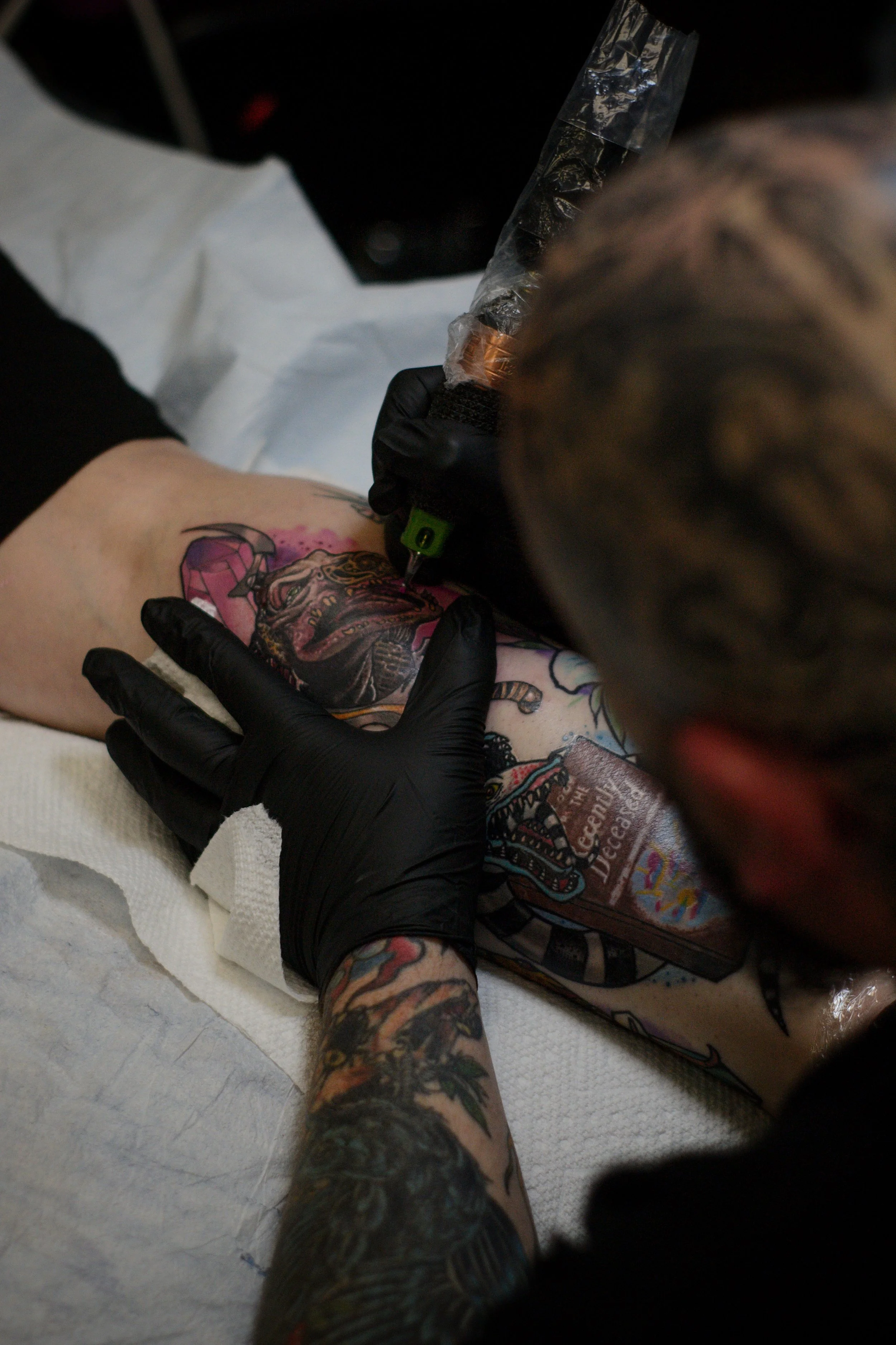 Keith Marcelle tattooing at Bonedaddys Tattoo