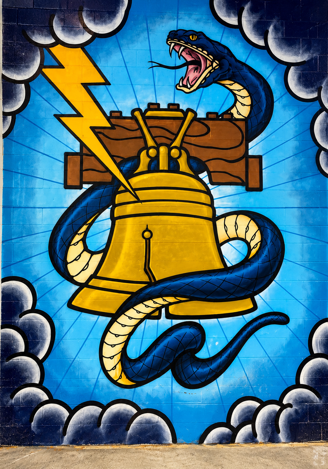 Philadelphia Union stadium mural by Jay Cunliffe featuring a snake and the Liberty Bell