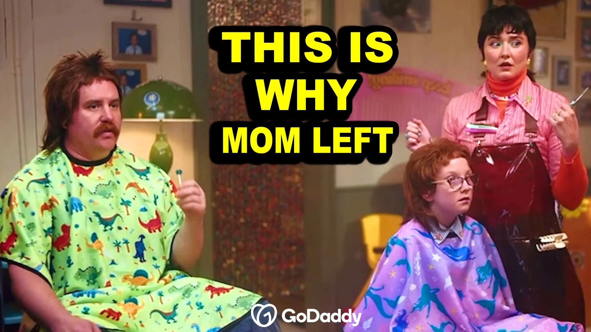Scott Watson in GoDaddy Airo Commercial giving his daughter a mullet