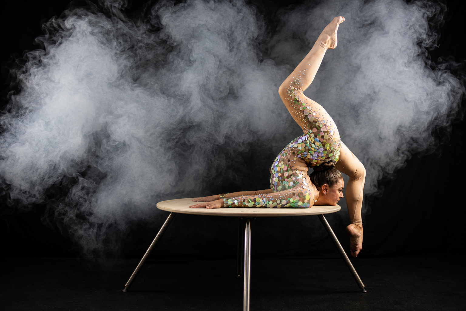 Elevated hand balancing and contortion performance