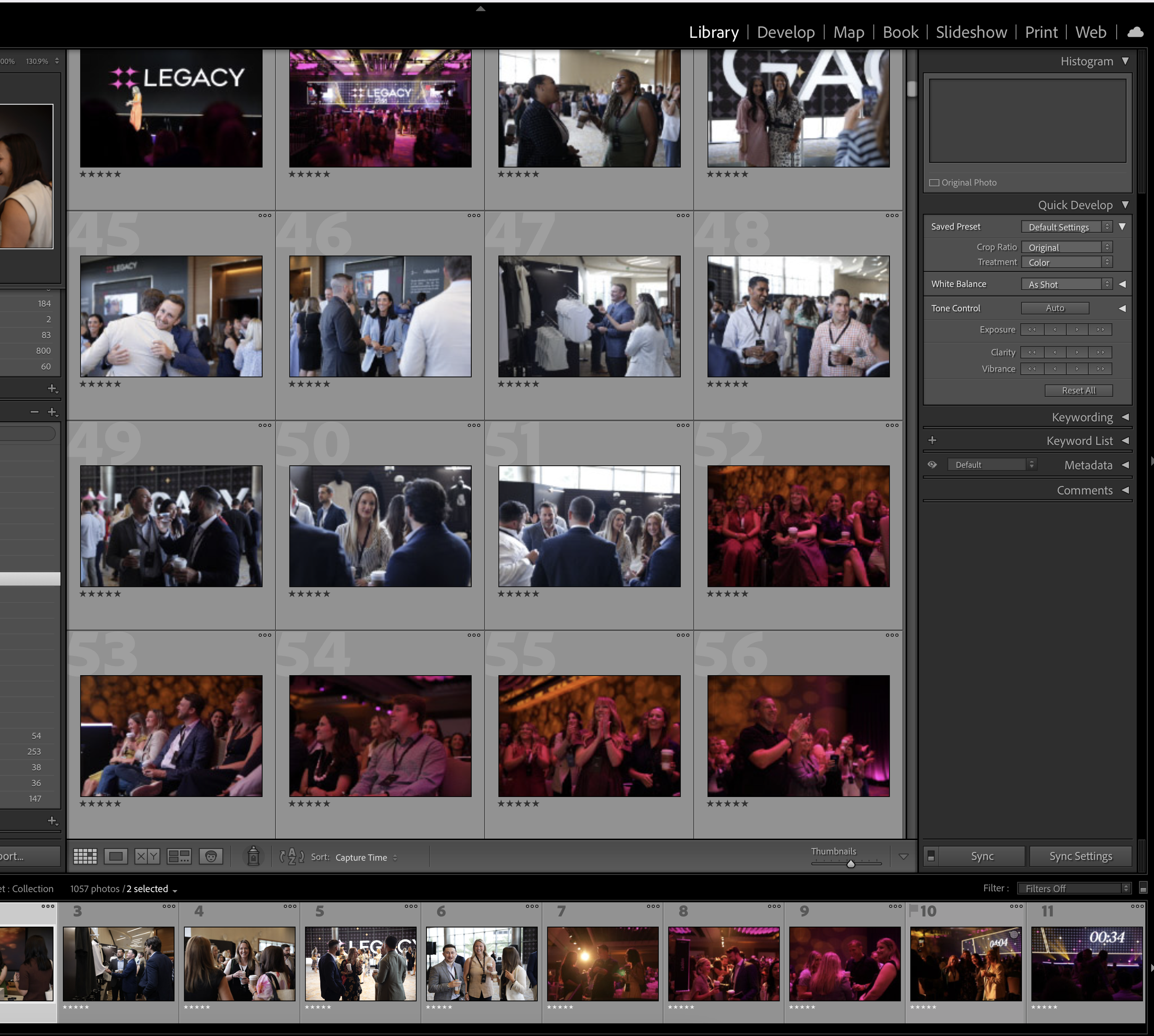 On-site event photo editing station culling and color correcting same-day galleries